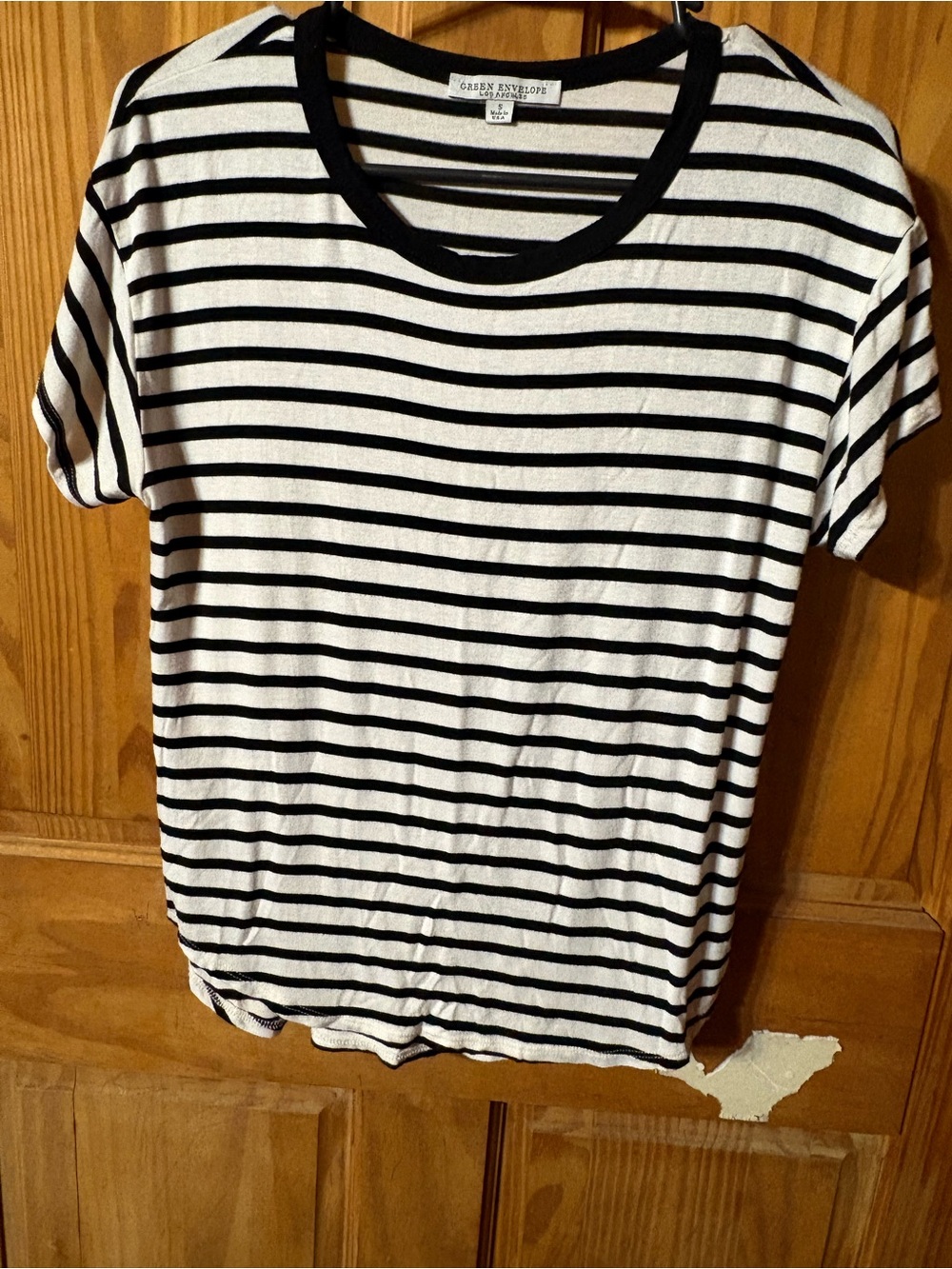 Green Envelope Black & White Striped Short Sleeve Tee
